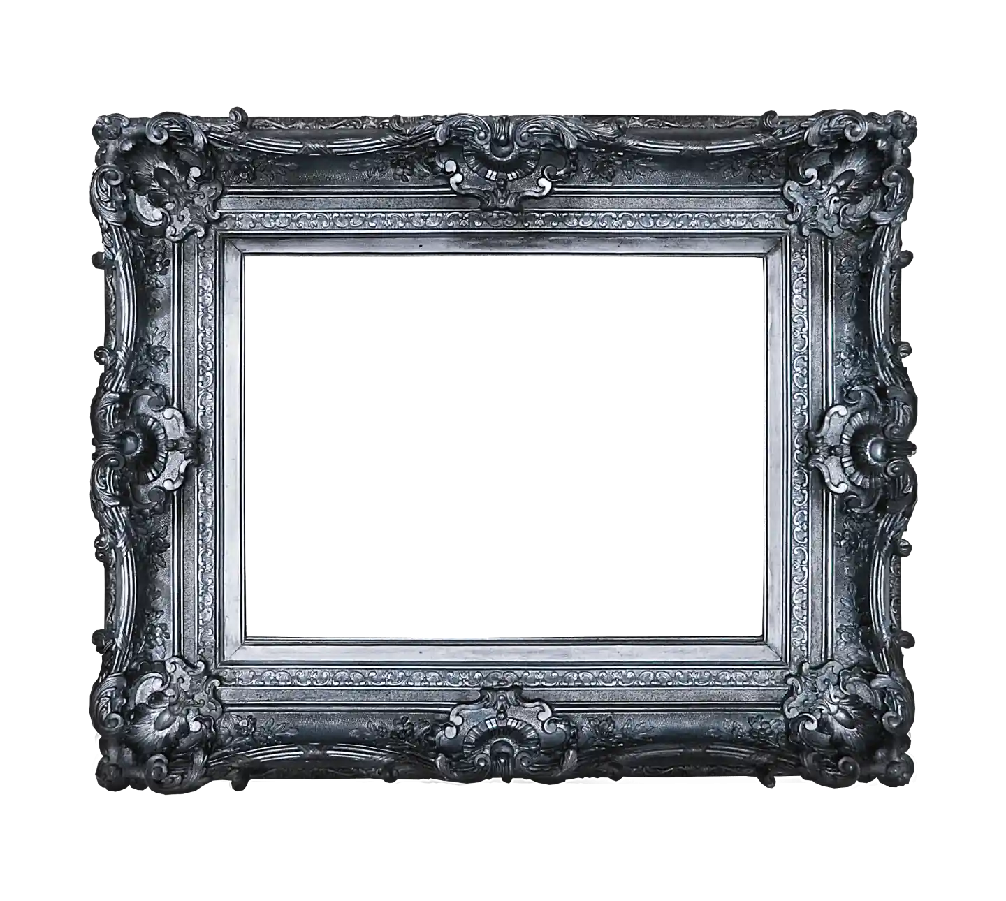 thumb for Ornate Black Picture Frame PNG, Vintage Decorative Frame PNG, Baroque Style Frame PNG, Antique Black Silver Picture Frame PNG